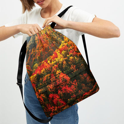 Autumn Mountain Print Drawstring Backpack