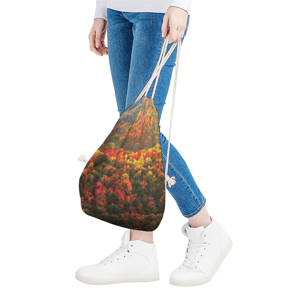 Autumn Mountain Print Drawstring Bag