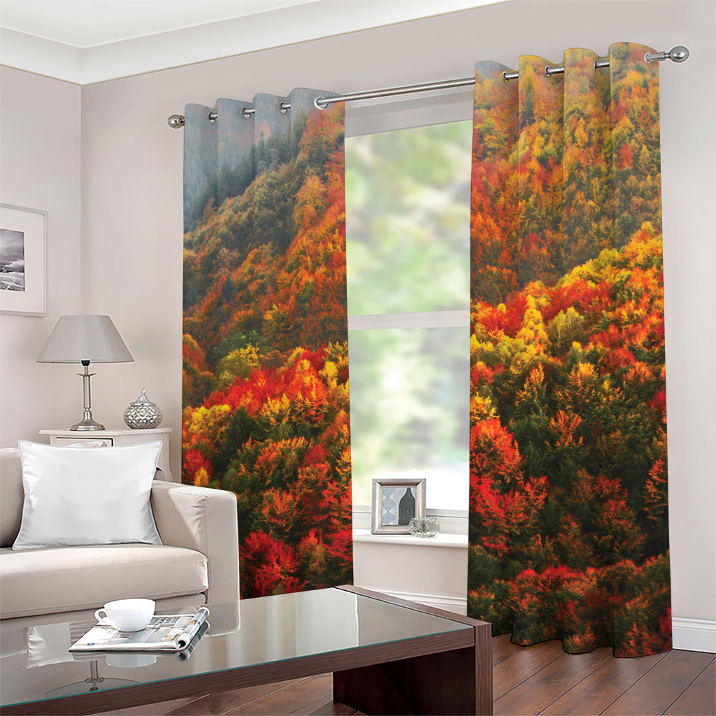 Autumn Mountain Print Grommet Curtains