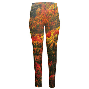 Autumn Mountain Print High-Waisted Pocket Leggings