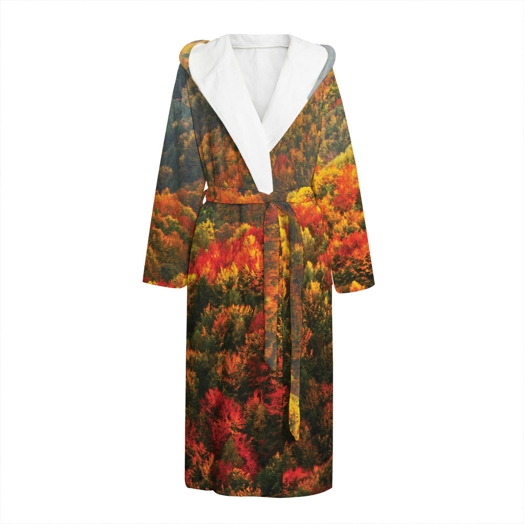 Autumn Mountain Print Hooded Bathrobe