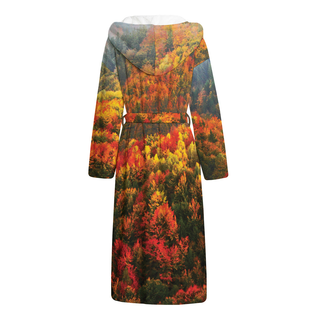 Autumn Mountain Print Hooded Bathrobe