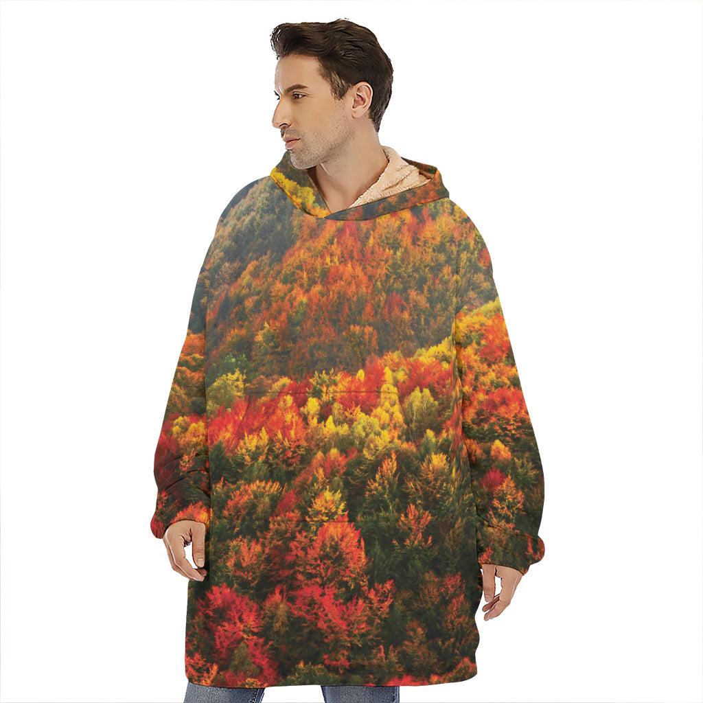 Autumn Mountain Print Hoodie Blanket