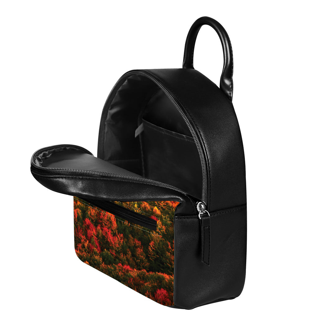 Autumn Mountain Print Leather Backpack