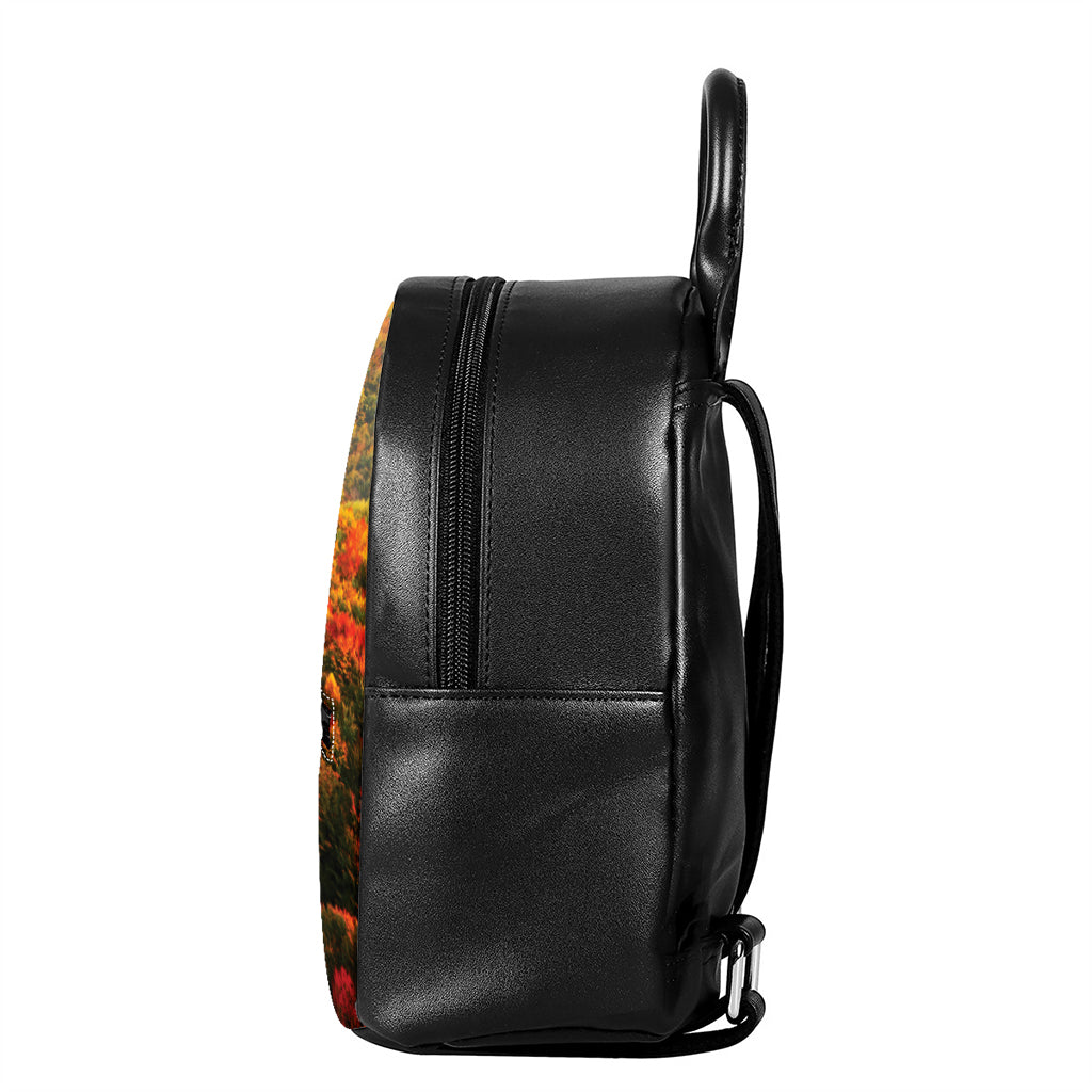 Autumn Mountain Print Leather Backpack