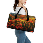 Autumn Mountain Print Leather Duffle Bag