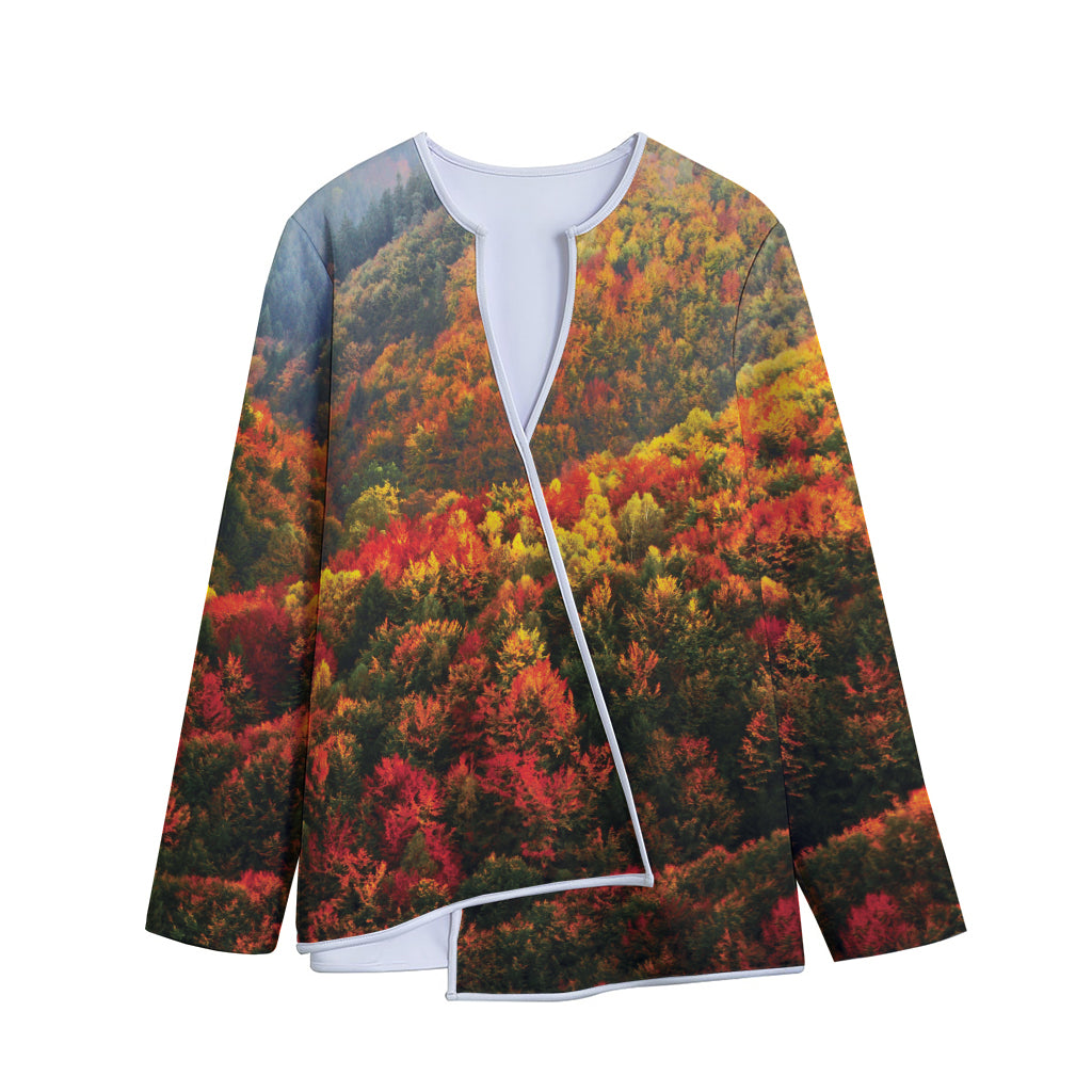 Autumn Mountain Print Long Sleeve Short Coat