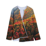 Autumn Mountain Print Long Sleeve Short Coat