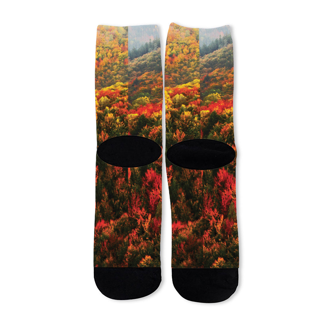 Autumn Mountain Print Long Socks