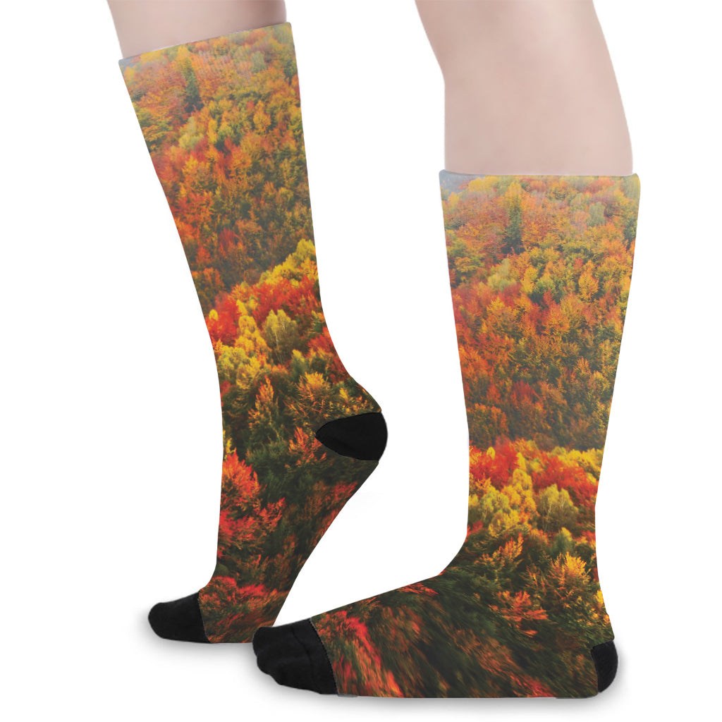 Autumn Mountain Print Long Socks