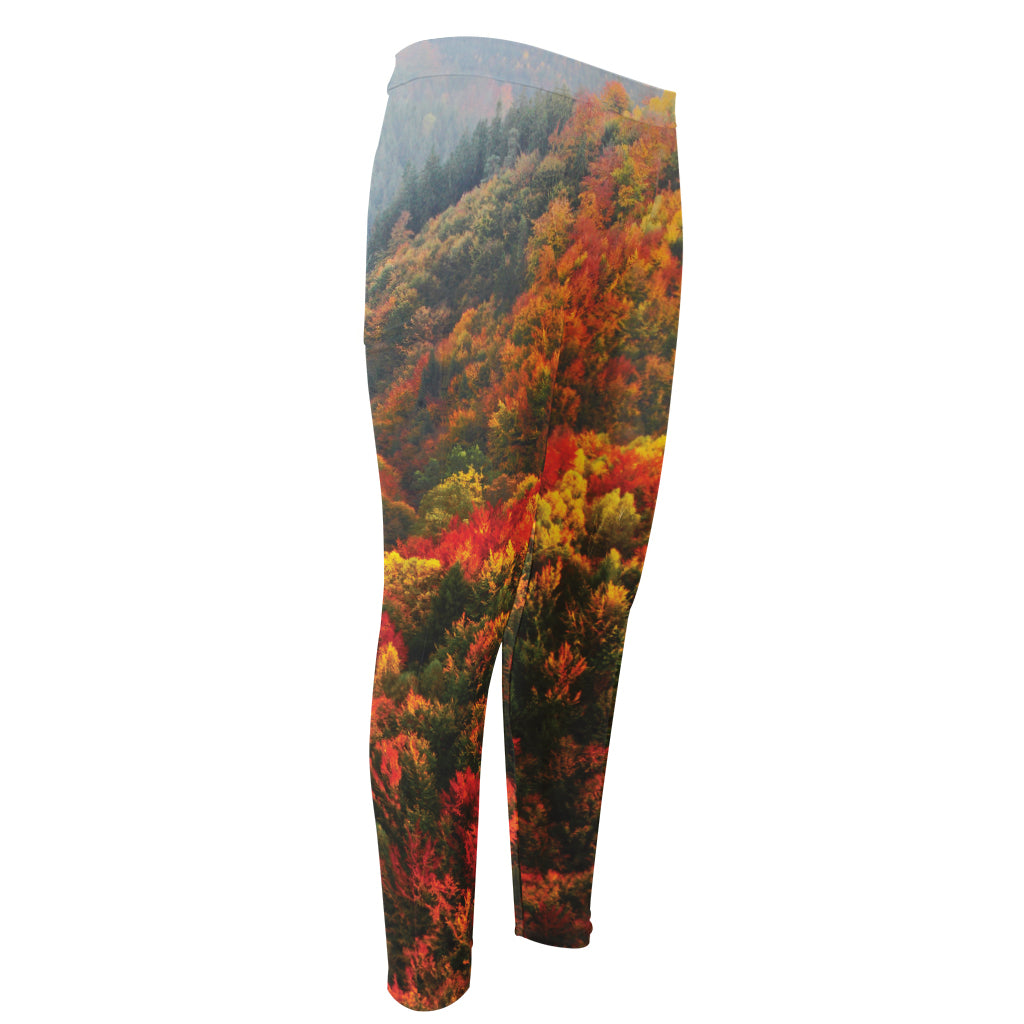 Autumn Mountain Print Men's Compression Pants