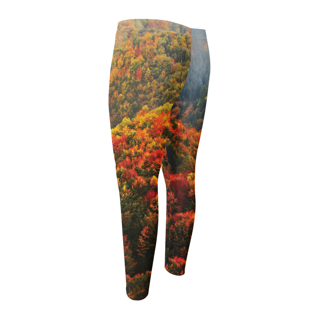 Autumn Mountain Print Men's Compression Pants