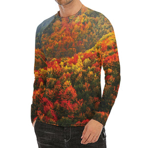 Autumn Mountain Print Men's Long Sleeve Rash Guard