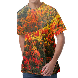 Autumn Mountain Print Men's Velvet T-Shirt