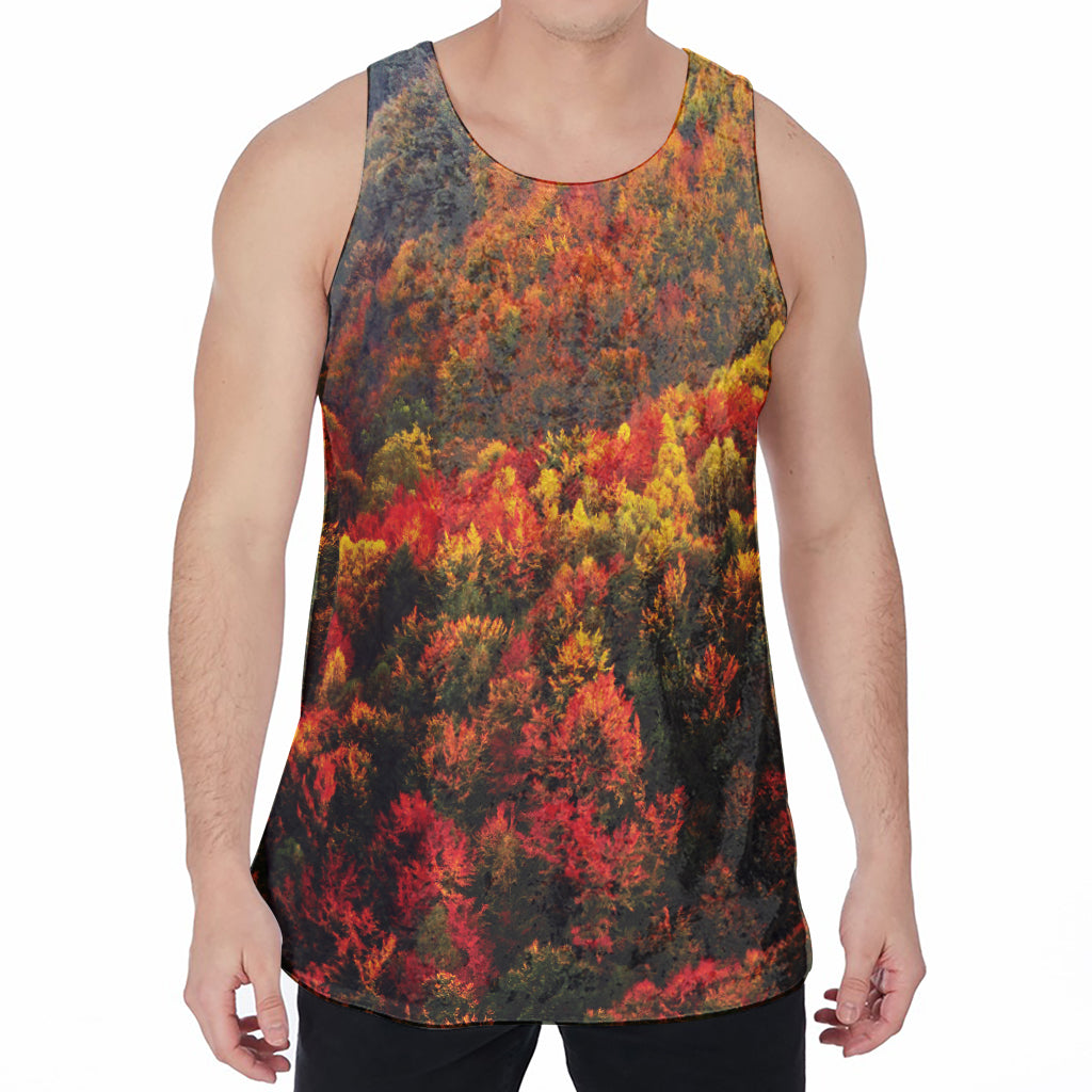 Autumn Mountain Print Men's Velvet Tank Top