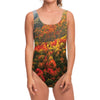 Autumn Mountain Print One Piece Swimsuit