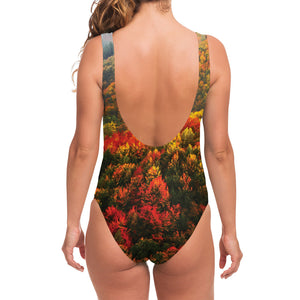 Autumn Mountain Print One Piece Swimsuit