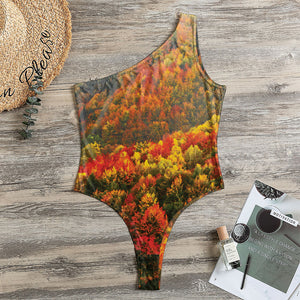 Autumn Mountain Print One Shoulder Bodysuit