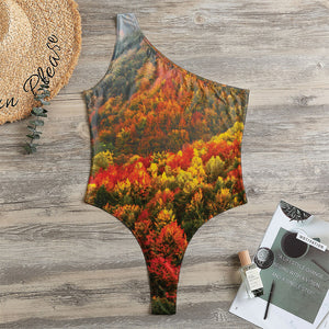 Autumn Mountain Print One Shoulder Bodysuit