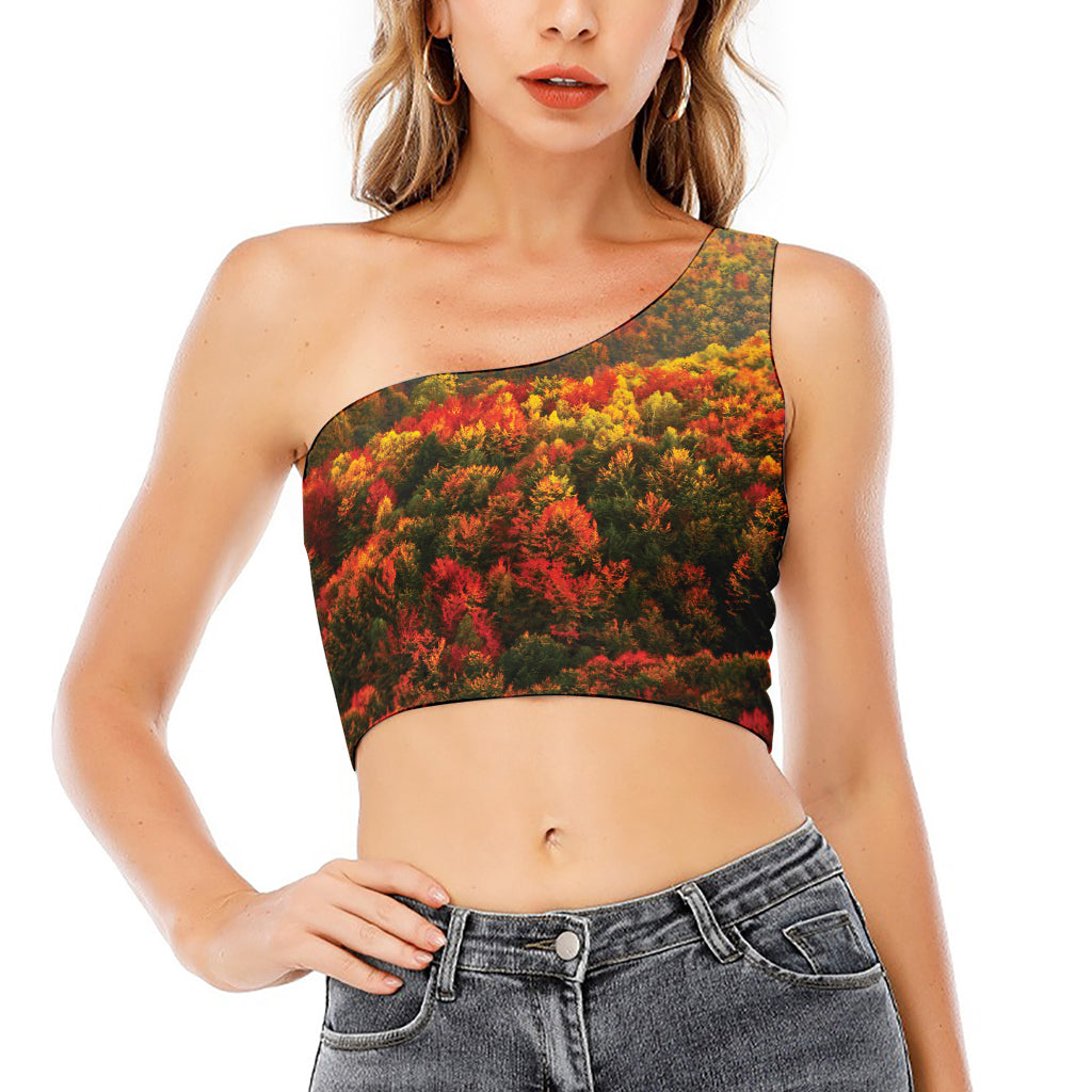 Autumn Mountain Print One Shoulder Crop Top