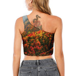 Autumn Mountain Print One Shoulder Crop Top