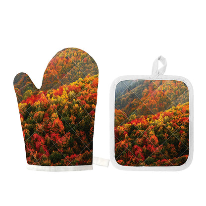 Autumn Mountain Print Oven Mitt And Pot Holder Set