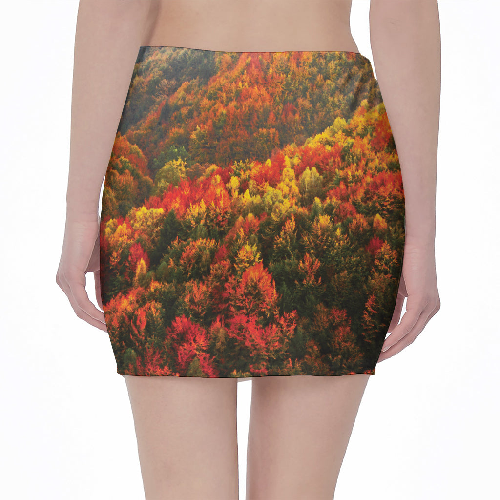 Autumn Mountain Print Pencil Mini Skirt