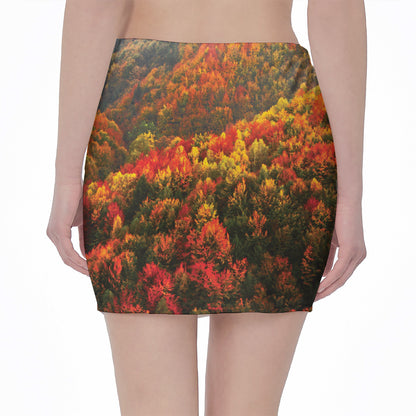 Autumn Mountain Print Pencil Mini Skirt