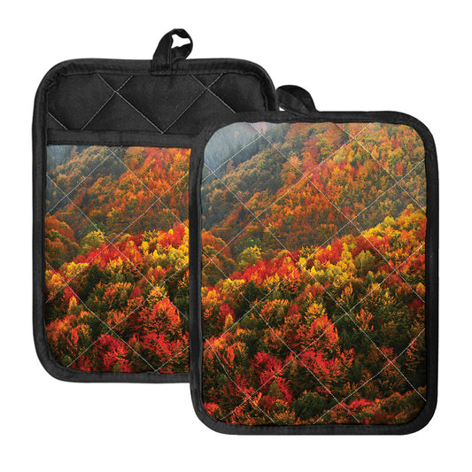 Autumn Mountain Print Pot Holders With Pocket