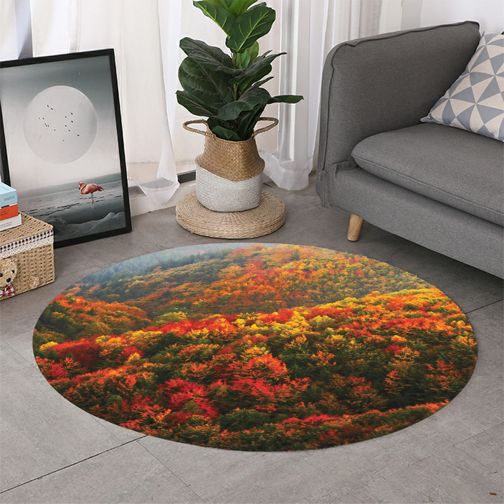 Autumn Mountain Print Round Rug