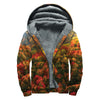 Autumn Mountain Print Sherpa Lined Zip Up Hoodie