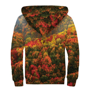 Autumn Mountain Print Sherpa Lined Zip Up Hoodie