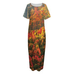 Autumn Mountain Print Short Sleeve Long Nightdress