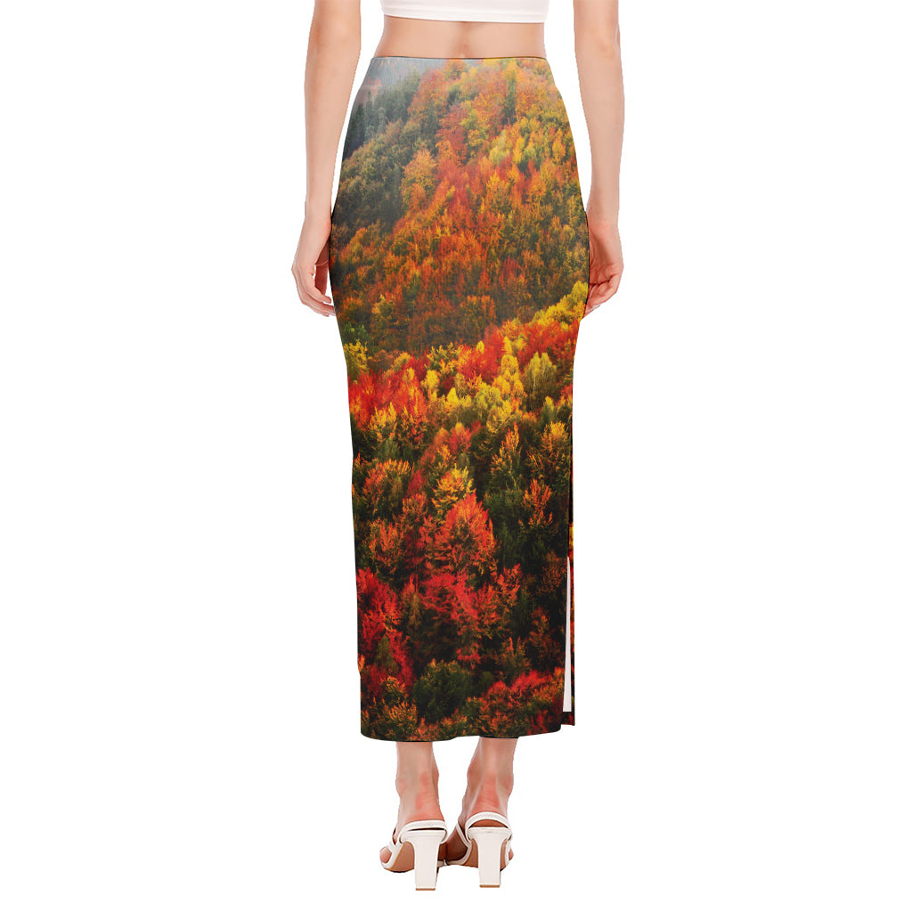 Autumn Mountain Print Side Slit Maxi Skirt