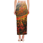 Autumn Mountain Print Side Slit Maxi Skirt