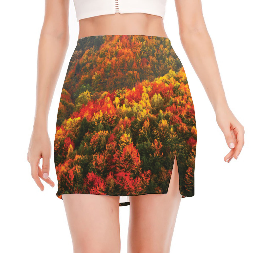 Autumn Mountain Print Side Slit Mini Skirt