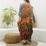 Autumn Mountain Print Silk V-Neck Kaftan Dress