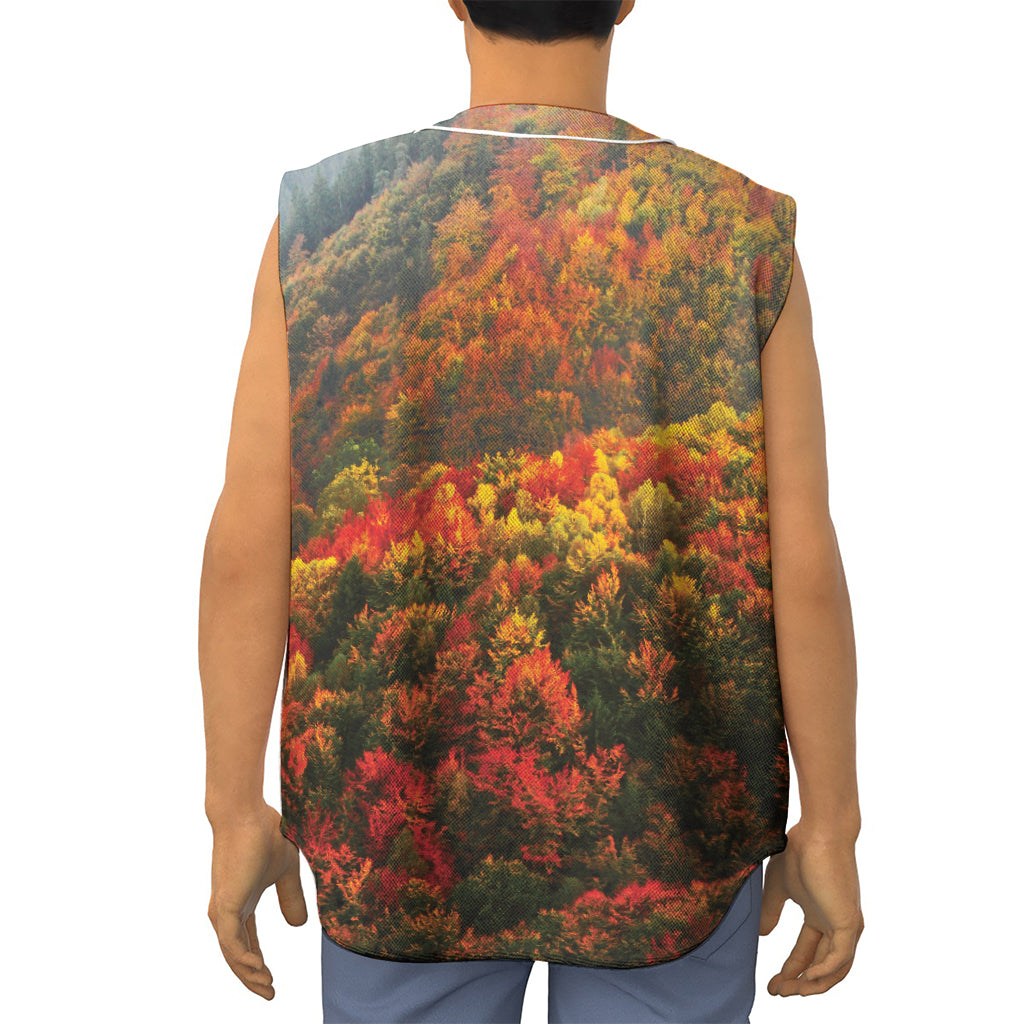 Autumn Mountain Print Sleeveless Baseball Jersey