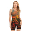 Autumn Mountain Print Sleeveless One Piece Swimsuit