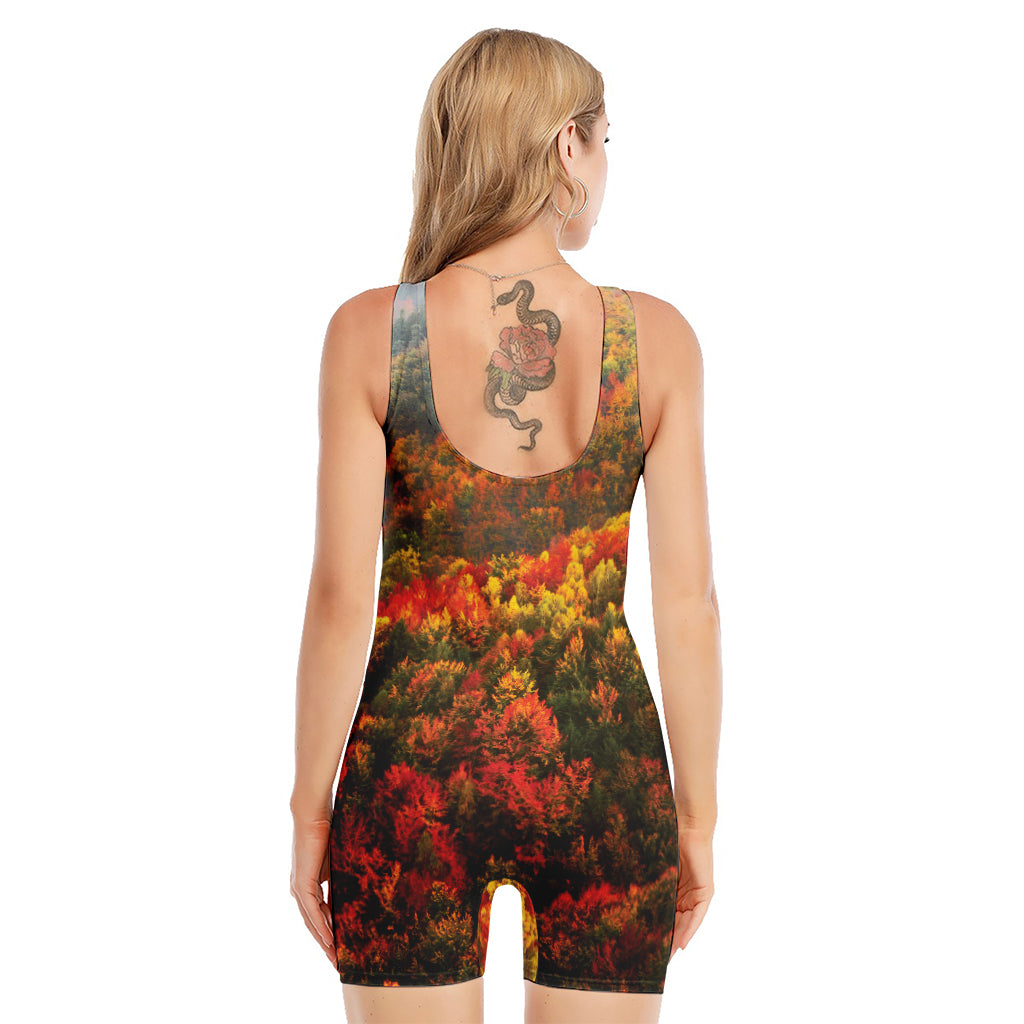 Autumn Mountain Print Sleeveless One Piece Swimsuit