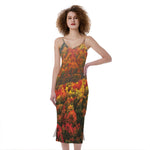 Autumn Mountain Print Slim Fit Midi Cami Dress