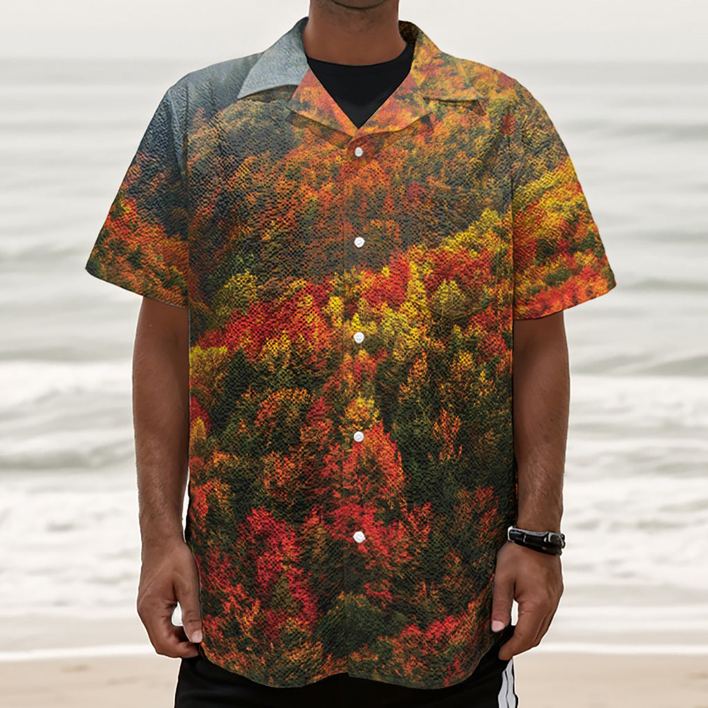 Autumn Mountain Print Textured Short Sleeve Shirt