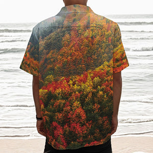 Autumn Mountain Print Textured Short Sleeve Shirt