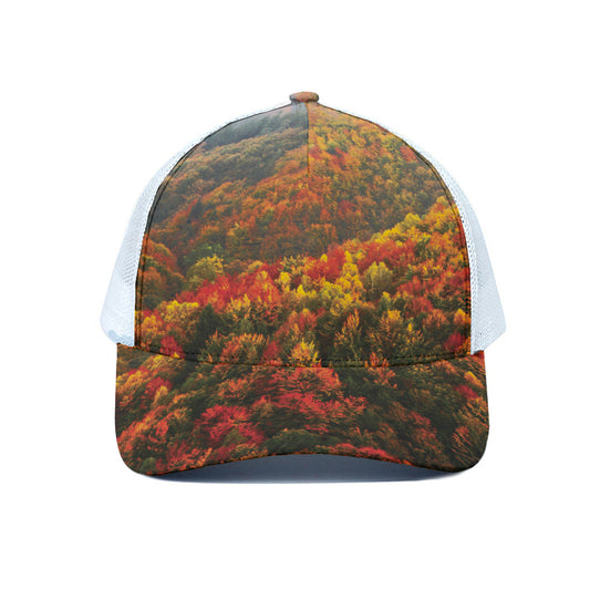 Autumn Mountain Print White Mesh Trucker Cap