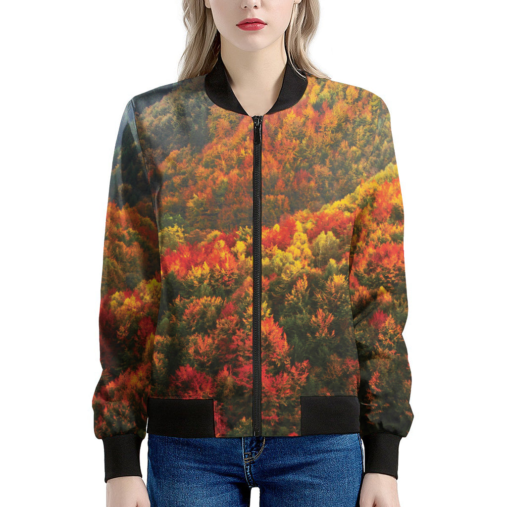 Autumn Mountain Print Women's Bomber Jacket