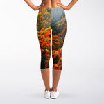 Autumn Mountain Print Women's Capri Leggings