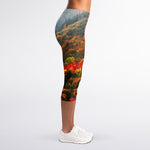 Autumn Mountain Print Women's Capri Leggings