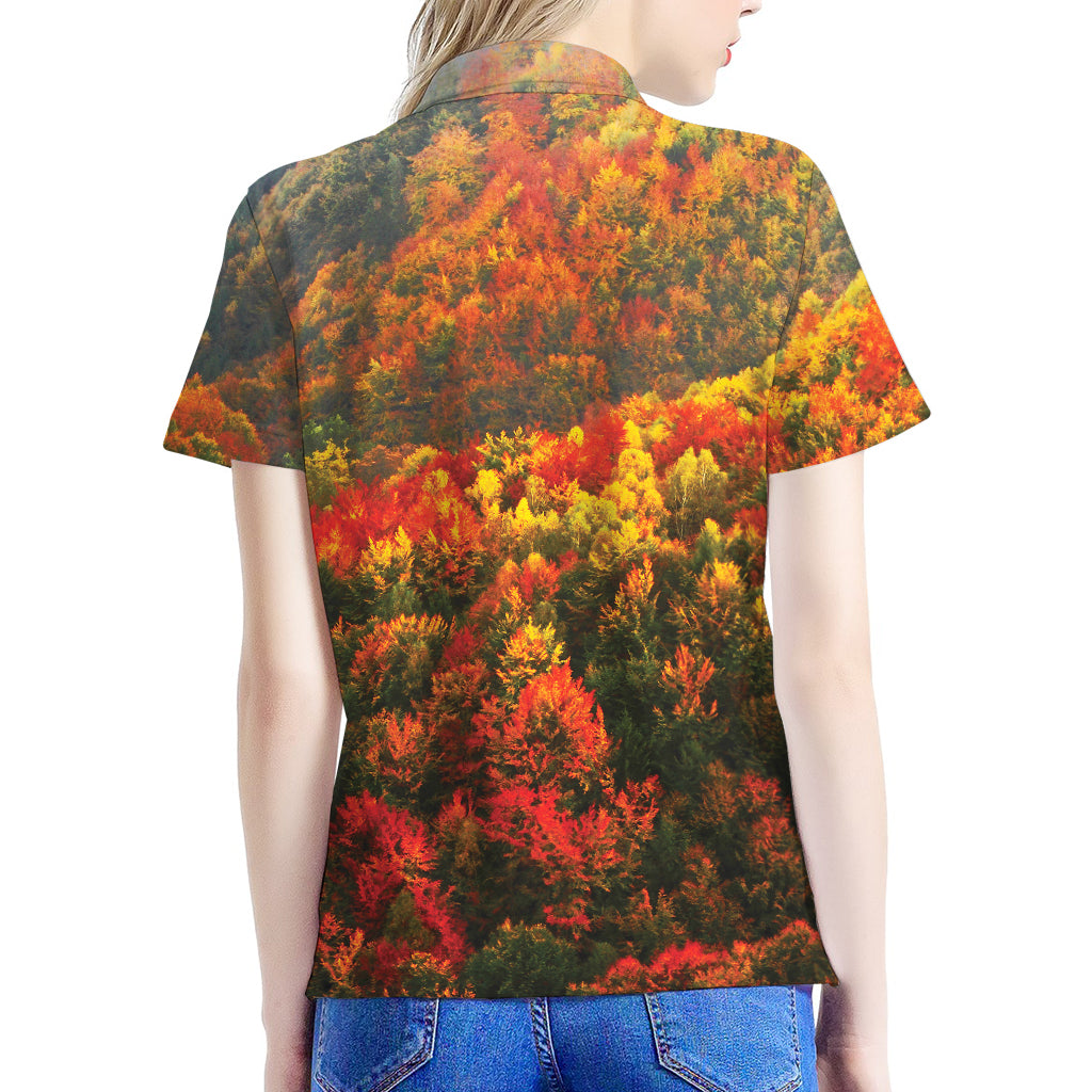 Autumn Mountain Print Women's Polo Shirt