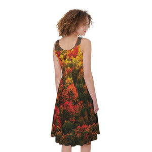 Autumn Mountain Print Women's Sleeveless Dress