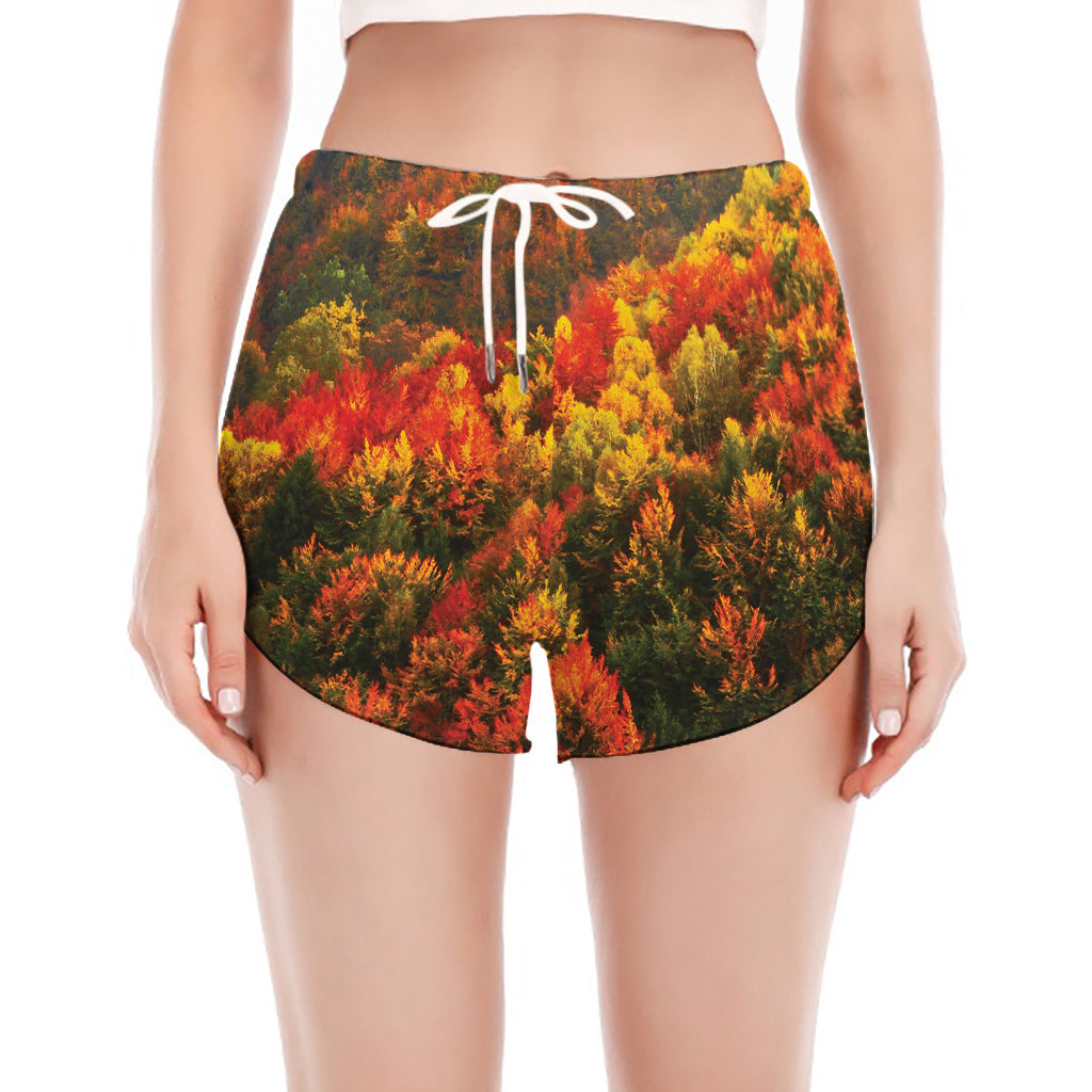 Autumn Mountain Print Women's Split Running Shorts